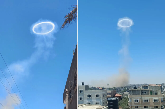 صورة السحابة الغريبة بعد قصف منزل في دير البلح