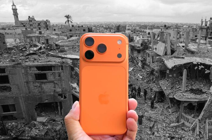 صورة لهاتف آيفون 17 برو ماكس بين أنقاض غزة