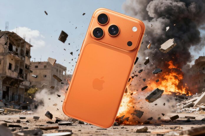 مشهد تجسيدي لانفجار هاتف آيفون 17 برو ماكس